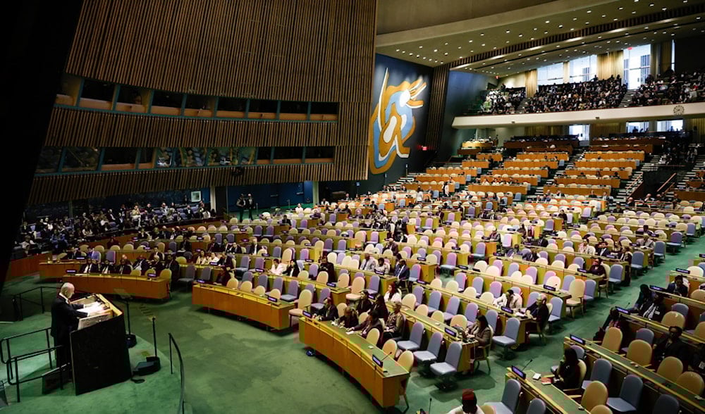 Israeli Prime Minister Benjamin Netanyahu speaks to a near-empty hall during the 80th session of the United Nations General Assembly, Friday, Sept. 26, 2025, at UN headquarters. (AP)