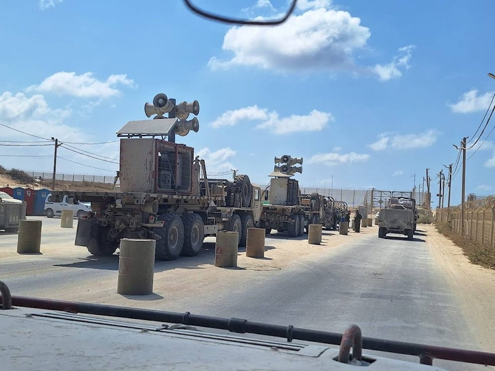 Israeli trucks with loudspeakers head to the Gaza Strip, as seen in the Occupied Palestinian Territories, September 26, 2025 (social media)