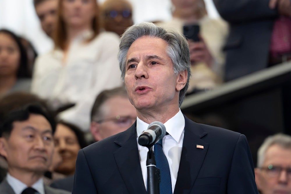 Secretary of State Antony Blinken bids farewell to diplomats and staff at the State Department in Washington, Friday, January 17, 2025. (AP Photo/J. Scott Applewhite)