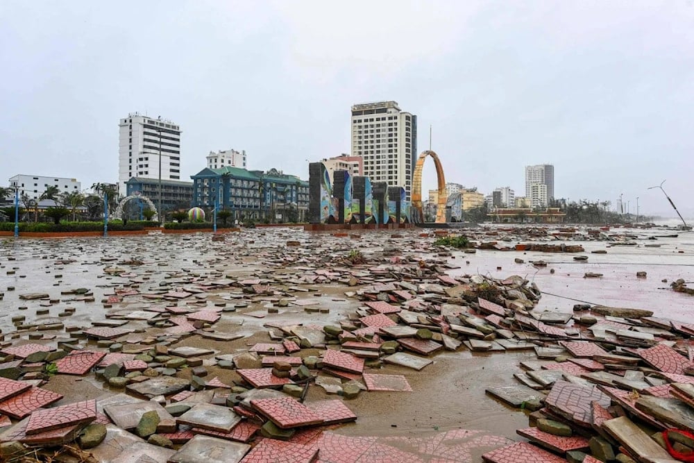 A view of Cua Lo beach damaged after typhoon Bualoi made a landfall in Nghe An province on September 29, 2025 (AFP)