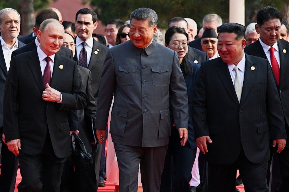 Russian President Vladimir Putin, Chinese President Xi Jinping and DPRK President Kim Jong Un arrive at a military parade to commemorate the 80th anniversary of Japan's World War II surrender in Beijing, China, Wednesday, Sept. 3, 2025 (AP)