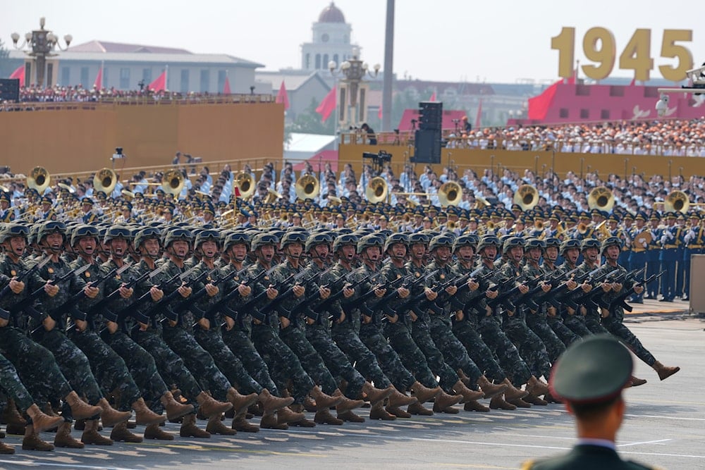 Military personnel take part in a military parade to commemorate the 80th anniversary of Japan's World War II surrender held in front of Tiananmen Gate in Beijing, Wednesday, Sept. 3, 2025 (AP)