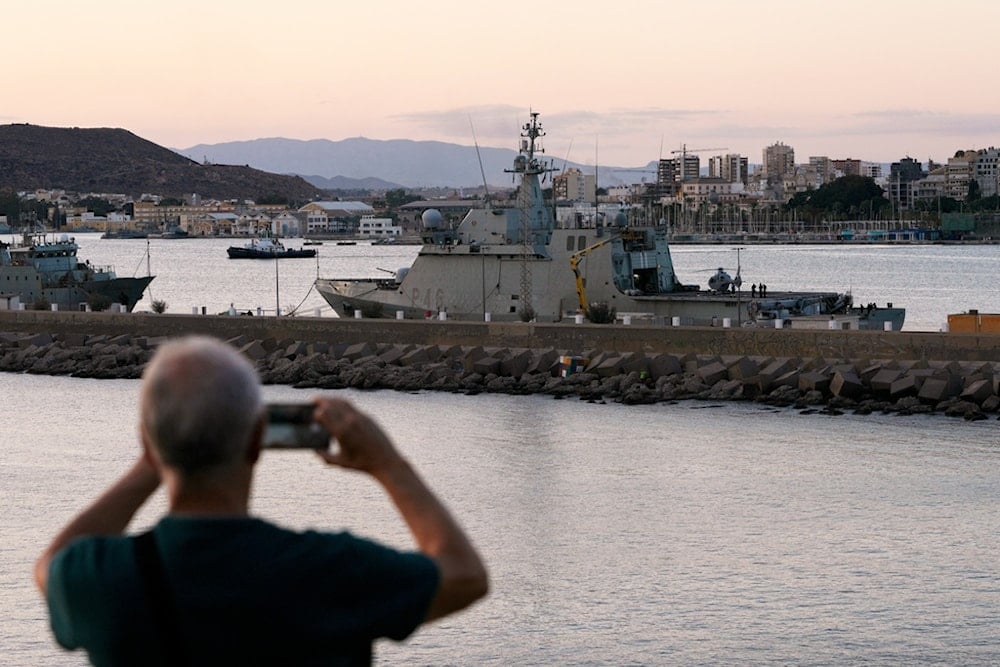 The Spanish navy ship Furor sets sail from the port of Cartagena to the eastern Mediterranean in Murcia, Spain, Thursday, September 25, 2025 (AP)