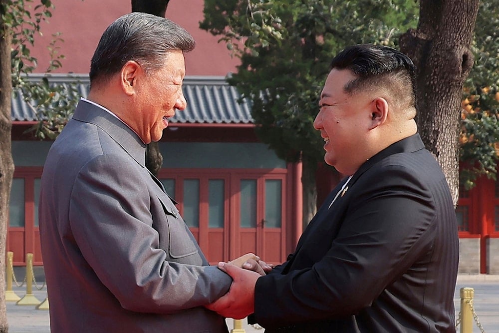 DRPK leader Kim Jong Un, right, shakes hands with Chinese President Xi Jinping at the Forbidden City in Beijing Wednesday, Sept. 3, 2025. (Korean Central News Agency/Korea News Service via AP)