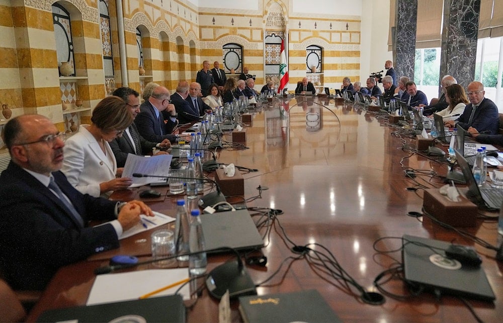 Lebanese President Joseph Aoun, centre background, leads a cabinet meeting to discuss the army plan for disarming Hezbollah, at the Presidential palace in Baabda, east of Beirut, Friday, Sept. 5, 2025 (AP)