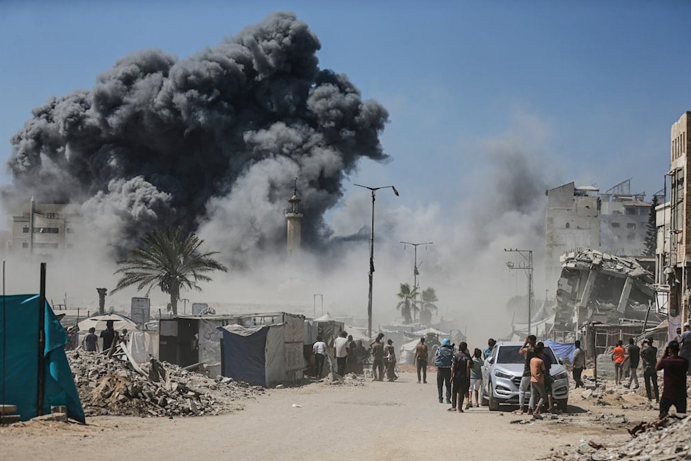 Smoke rises following an Israeli airstrike on a high-rise building in Gaza City, Friday, Sept. 5, 2025, after the Israeli army issued a prior warning (AP)