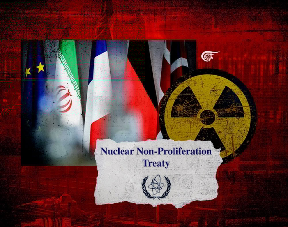 Iran's opposition to the NPT is justified due to the E3’s glaring silence on actual challenges to nuclear security in the region. (Al Mayadeen English; Illustrated by Zeinab el-Hajj)