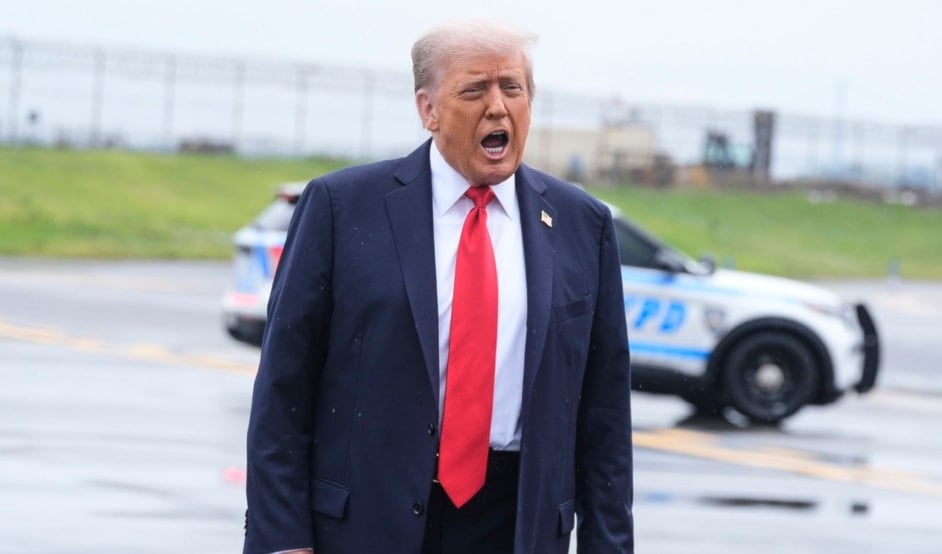 President Donald Trump speaks after deplaning Air Force One as he arrives at LaGuardia Airport in New York, Sunday, Sept. 7, 2025. (AP)