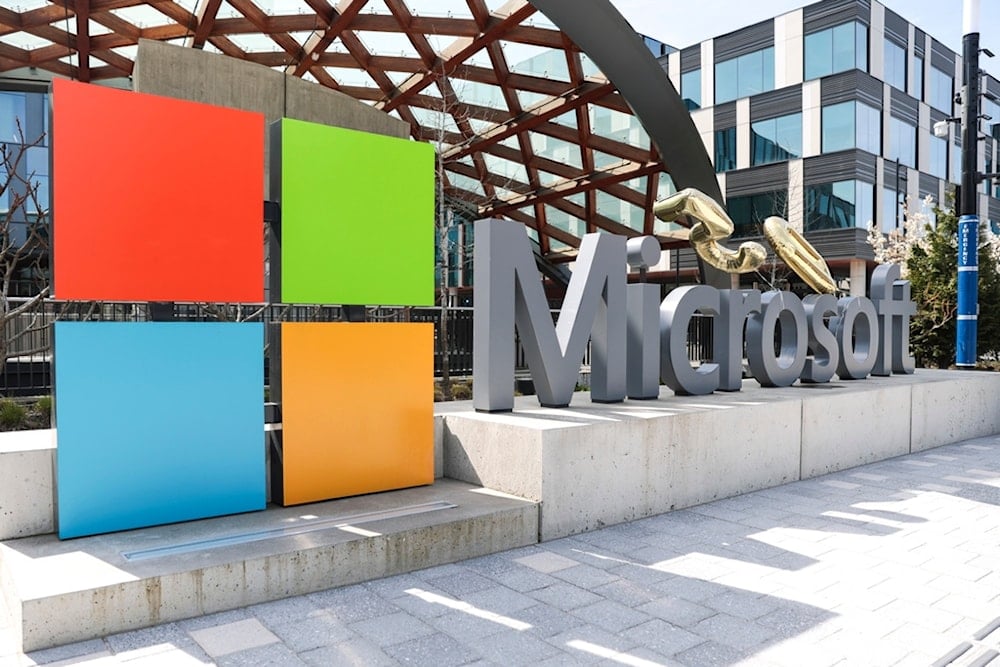 The Microsoft logo at the company’s headquarters, Friday, April 4, 2025, in Redmond, Washington. (AP Photo/Jason Redmond, File)