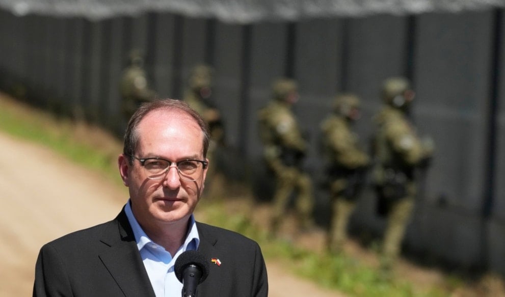 German interior minister Alexander Dobrindt visits the Polish-Belarus border crossing with Polish Interior Minister Tomasz Siemoniak, in Polowce, Poland, Monday, July 21, 2025. (AP)
