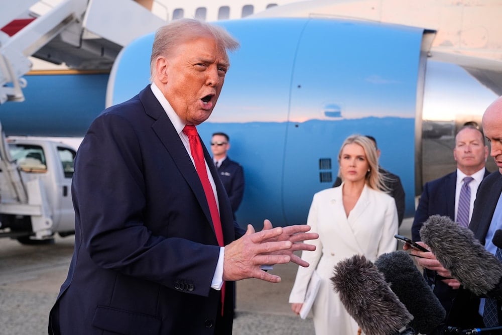 President Donald Trump speaks upon his arrival at Joint Base Andrews, Md., Sunday, Sept. 7, 2025 (AP) 