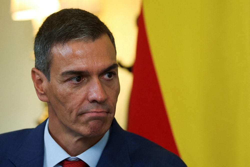 Spanish Prime Minister Pedro Sanchez looks on during a meeting with British Prime Minister Keir Starmer inside 10 Downing Street, in London, Wednesday, Sept. 3, 2025 (AP)