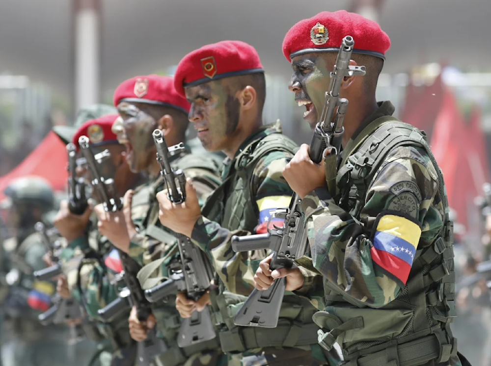 Soldiers march during a military parade marking Independence Day in Caracas in Venezuela on July 5, 2019. (AP)
