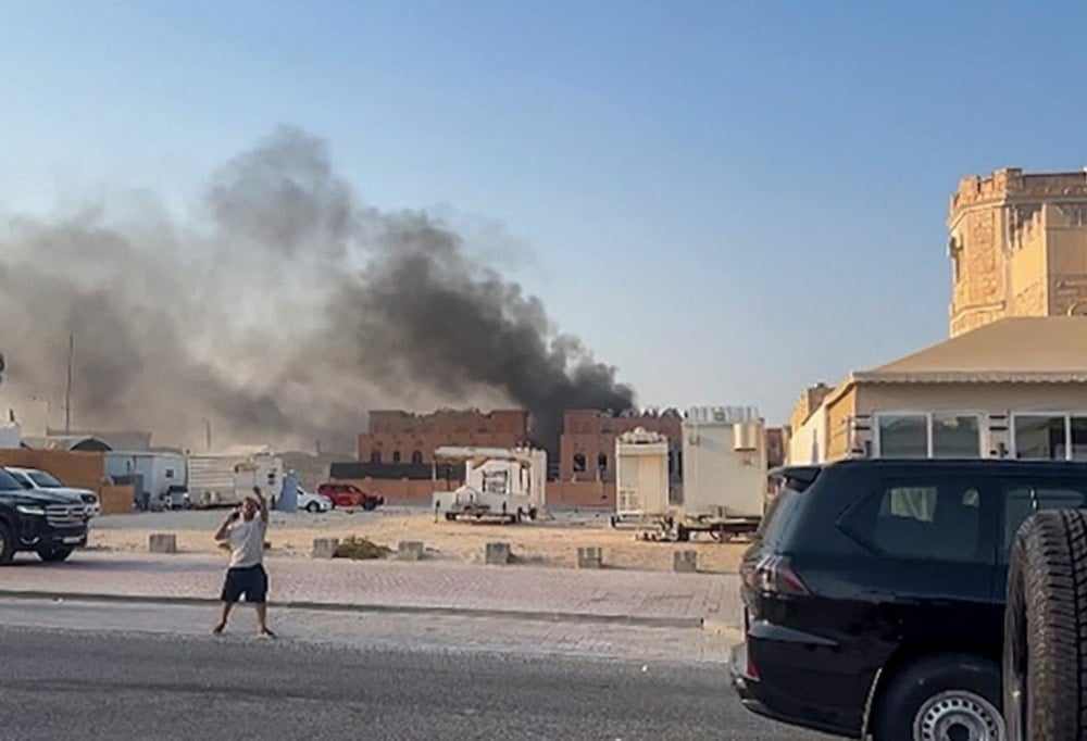 Plumes of smoke rise over the Katara neighborhood in Doha, Qatar, on September 9, 2025 (Social media)