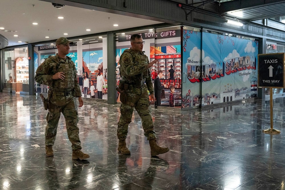 Members of the District of Columbia National Guard patrol the passengers area in Union Station, Tuesday, Sept. 2, 2025, in Washington (AP)